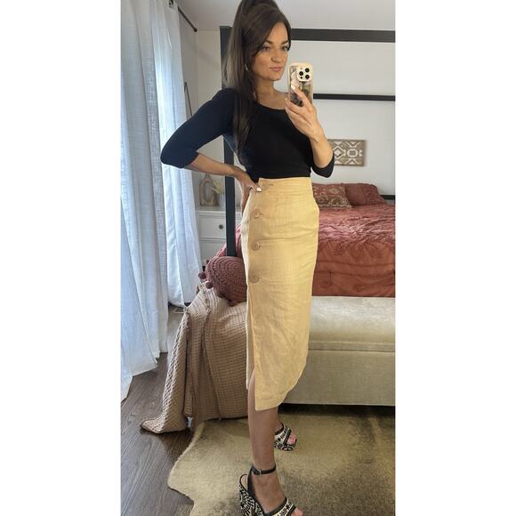 Vintage Gene Ewing Size 38 US 6 100% Linen Oversized Buttons Midi Skirt - Picture 7 of 9